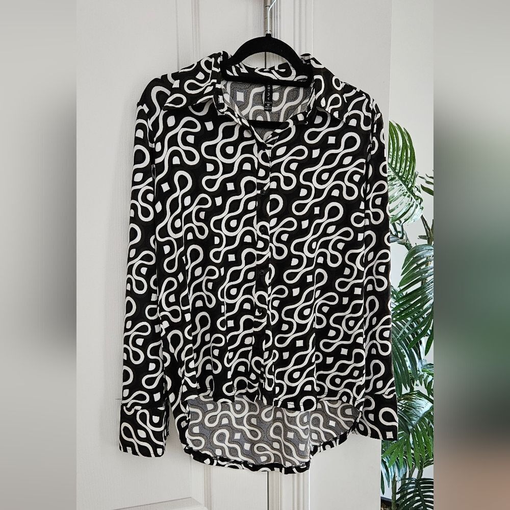 Amisu Brown, Black and White Patterned Women's Top
